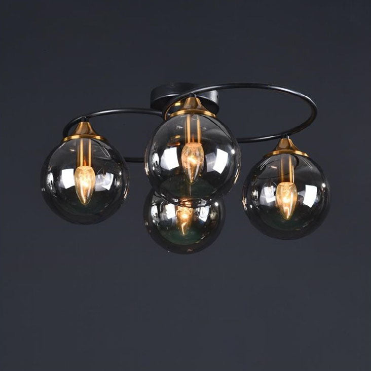 Modern Mid-Century Iron Frame Magic Bean Glass Shade 4/6-Light Semi-Flush Mount Ceiling Light For Living Room Lumendat