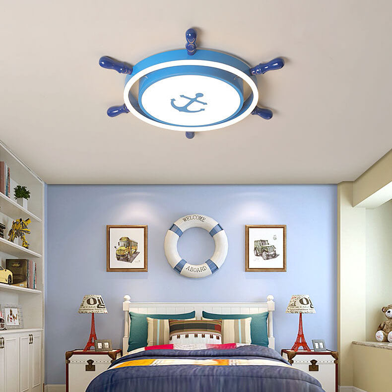 Lumendat Modern Children's Pirate Ship Rudder Iron Acrylic LED Flush Mount Ceiling Light Lumendat