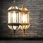Contemporary Retro Hexagonal Lantern Glass Aluminum 1-light Waterproof Pendant Light for Outdoor Patio BulbSquare