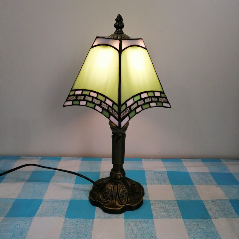 European Vintage Tiffany Square Stained Glass Iron 1-Light Table Lamp Lumendat