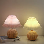 Contemporary Nordic Rattan Fabric Pleated Conic Ball LED Table Lamp For Bedroom Lumendat