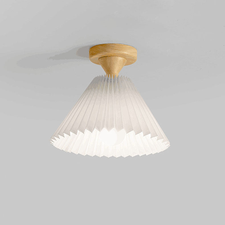 Traditional Japanese Log Pleated Taper Fabric 1-Light Semi-Flush Mount Ceiling Light For Living Room
