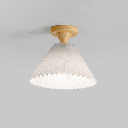 Traditional Japanese Log Pleated Taper Fabric 1-Light Semi-Flush Mount Ceiling Light For Living Room