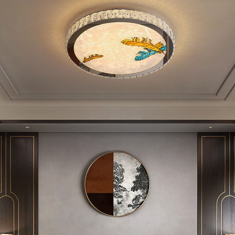 Modern Luxury Enamel Crystal Round LED Flush Mount Ceiling Light Lumendat