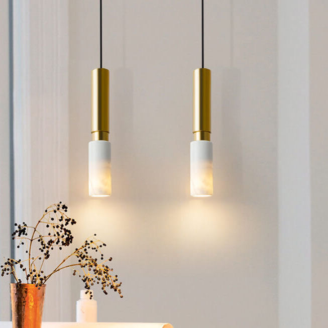 Contemporary Nordic Marble Terrazzo Column Metal 1-Light Pendant Light for Living Room Lumendat