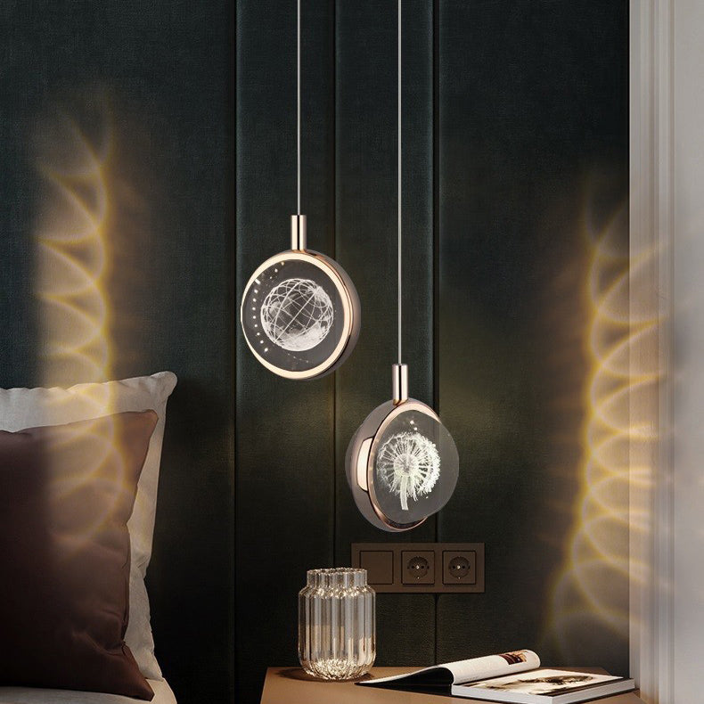 Modern Minimalist Round Ball Aluminum Crystal LED Pendant Light for Bedroom BulbSquare