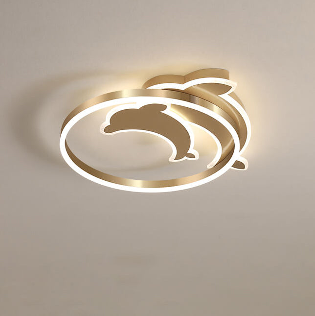 Lumendat Modern Creative Golden Dolphin Iron LED Flush Mount Ceiling Light Lumendat