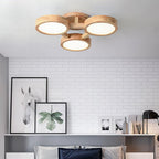Contemporary Scandinavian Round Rubberwood LED Flush Mount Ceiling Light for Living Room BulbSquare