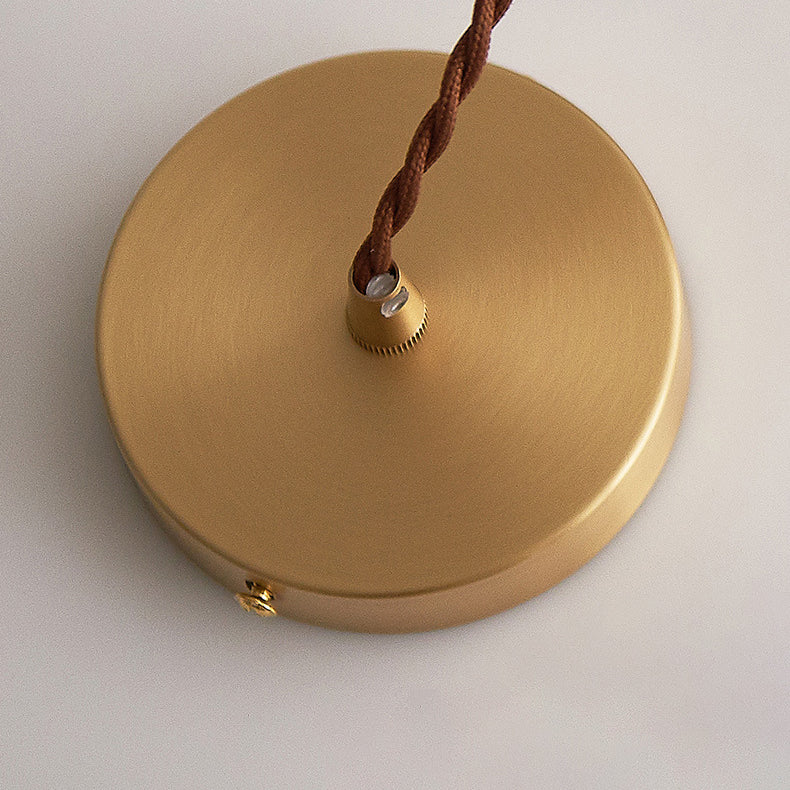 Modern Simplicity Ribbed Glass Semicircle Shade Copper 1-light Pendant Light for Living Room