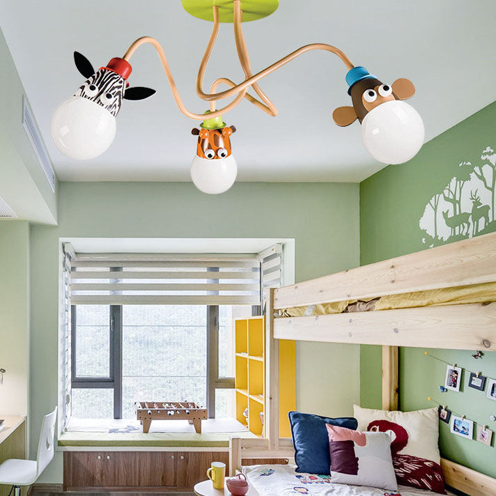 Lumendat Contemporary Creative Acrylic Cartoon Animal Hardware Frame 3-Light Kids Flush Mount Ceiling Light For Bedroom Lumendat