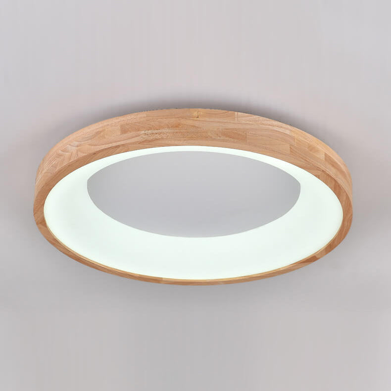 Nordic Minimalist Log Wood Round LED Flush Mount Ceiling Light Lumendat