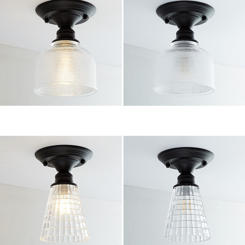 Nordic Vintage Glass Floral Round Geometry 1-Light Semi-Flush Mount Ceiling Light Lumendat