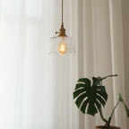 Contemporary Nordic Brass Iron Glass Clear Round Drum Copper 1-Light Pendant Light For Living Room & Bedroom Lumendat