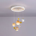 Lumendat Contemporary Scandinavian Space Planet Acrylic Glass Round Shade LED Kids Flush Mount Ceiling Light For Bedroom Lumendat