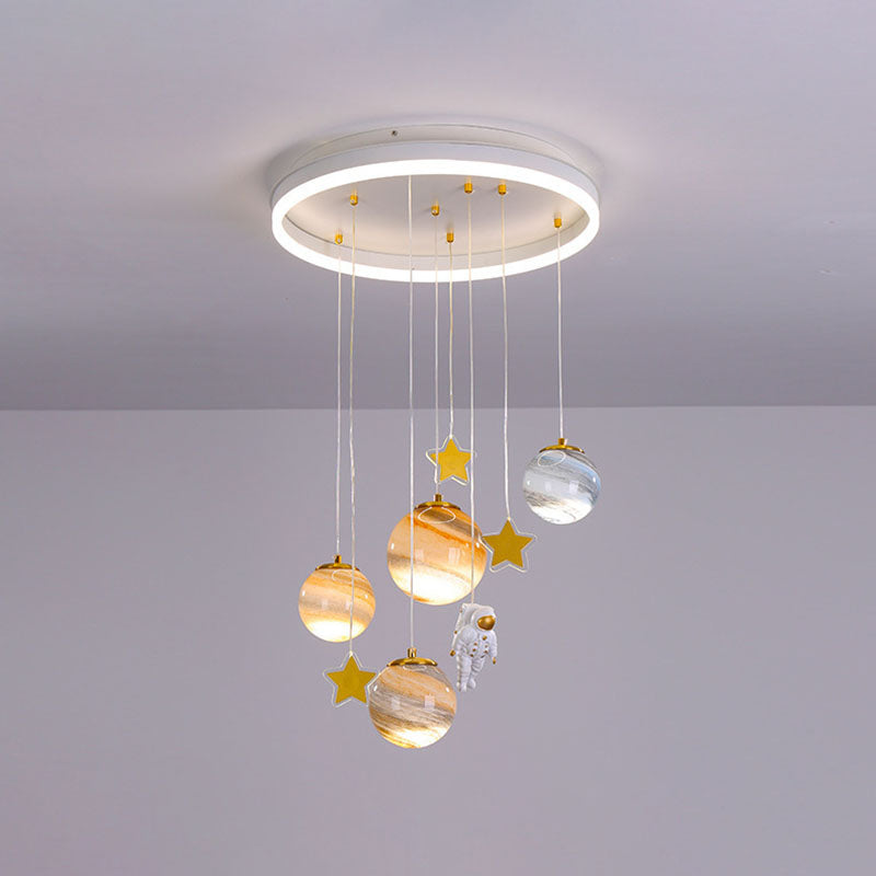 Lumendat Contemporary Scandinavian Space Planet Acrylic Glass Round Shade LED Kids Flush Mount Ceiling Light For Bedroom Lumendat