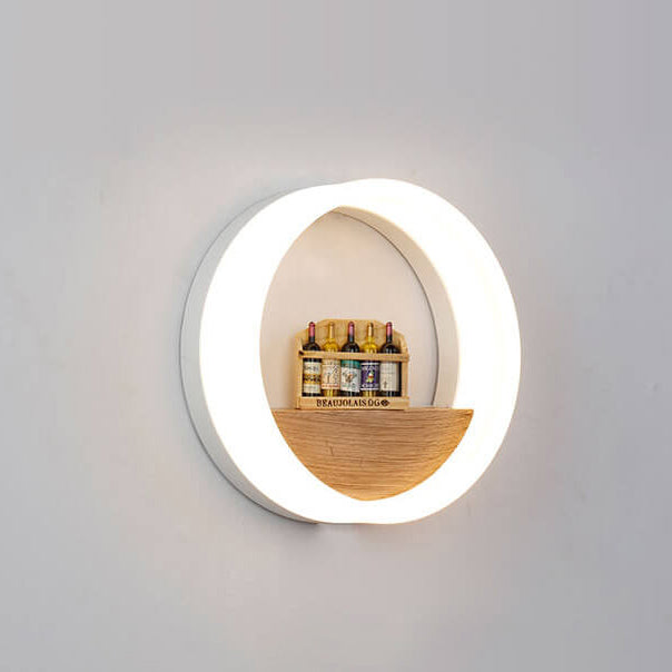 Creative Solid Wood Acrylic Storage Decoration Round LED Wall Sconce Lamp Lumendat