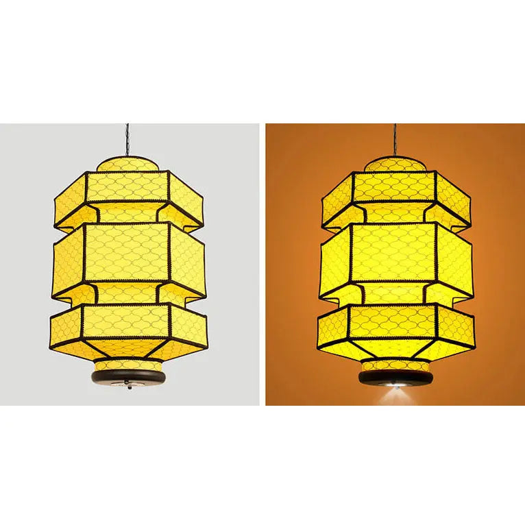 Chinese Retro Hexagonal Faux Sheepskin Iron 1-light Pendant Light BulbSquare