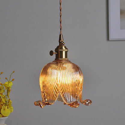 Vintage Nordic Brass Glass Bell Flower 1-light Pendant Light