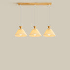 Nordic Wooden Pleated Cone 1/3 Light Island Light Chandelier BulbSquare