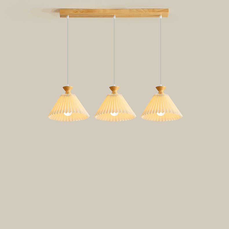 Nordic Wooden Pleated Cone 1/3 Light Island Light Chandelier BulbSquare
