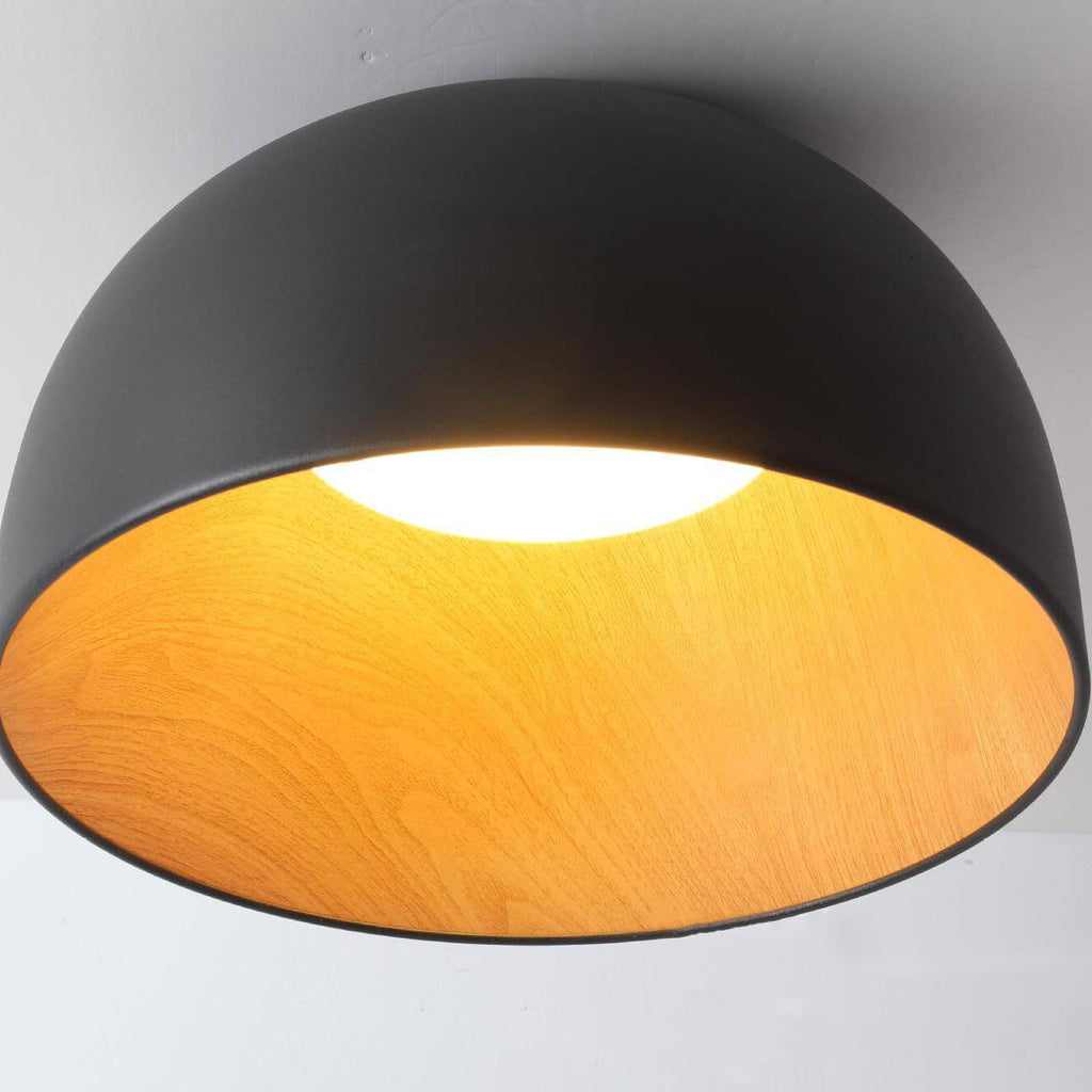 Minimalist Wooden Bowl Iron LED Flush Mount Ceiling Light BulbSquare