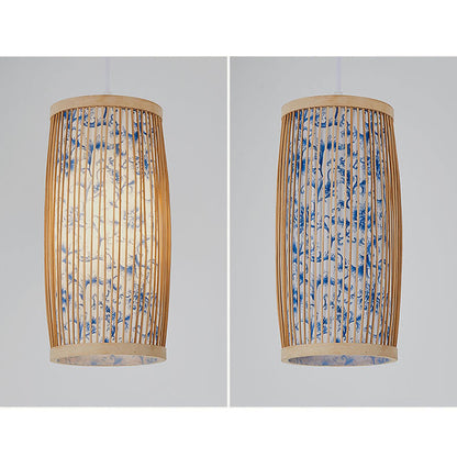 Modern Chinese Cylinder Waist Drum Bamboo Weaving 1-light Pendant Light