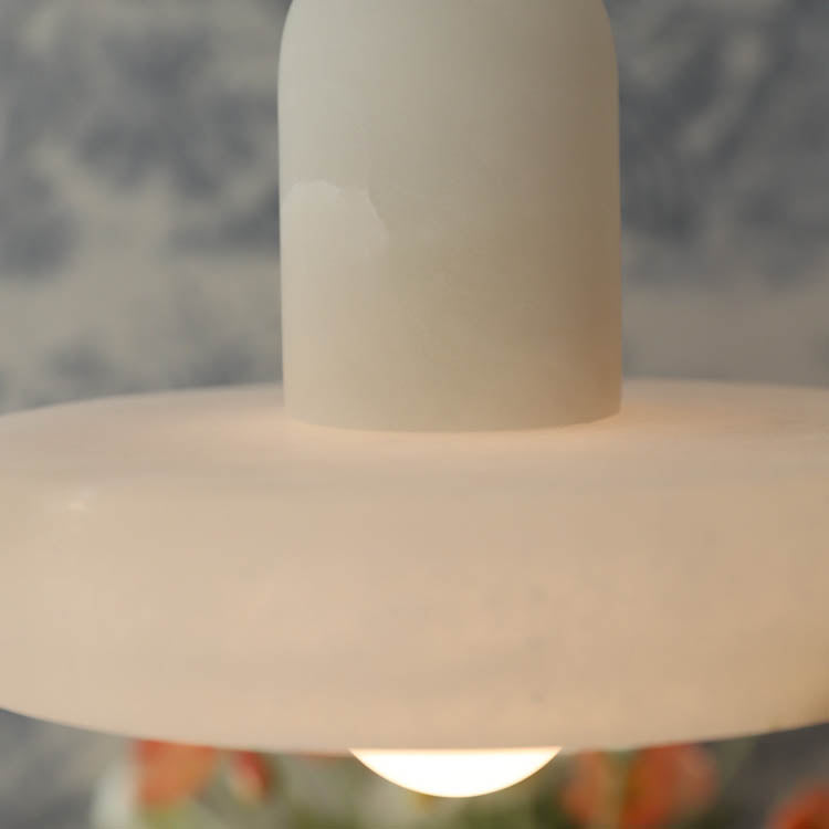 Traditional Chinese Marble Round Shade Brass 1-light Pendant Light for Living Room