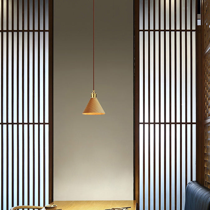 Modern Minimalist Solid Wood Cone Copper 1-light Pendant Light for Living Room BulbSquare