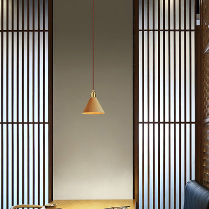 Modern Minimalist Solid Wood Cone Copper 1-Light Pendant Light For Living Room