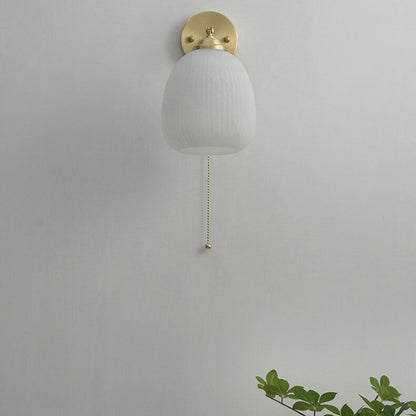 Nordic Striped Milk White Glass Brass 1-Light Pull Cord Wall Sconce Lamp