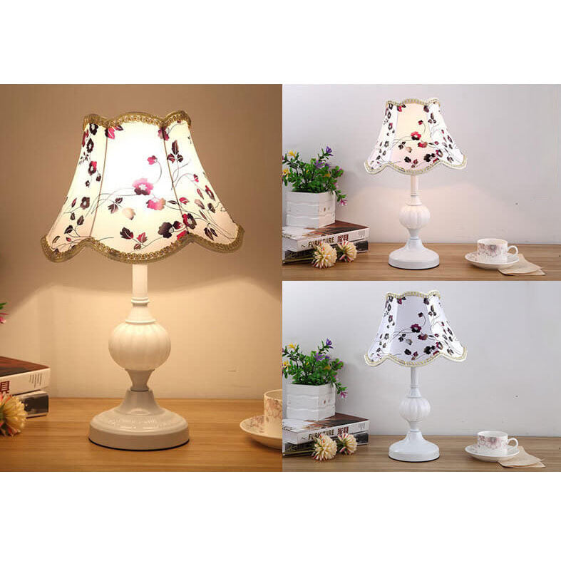 Nordic Vintage Floral Glass Fabric 1-Light Table Lamp Lumendat