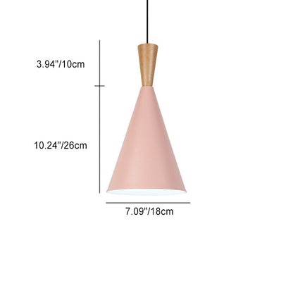Contemporary Scandinavian Cone Round Aluminum 1-Light Pendant Light For Bedroom