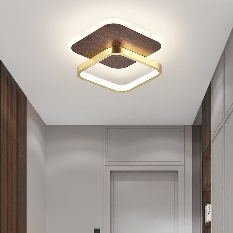 Modern Minimalist Aluminum Circular Square LED Semi-flush Mount Ceiling Light