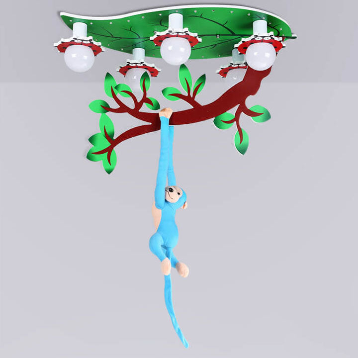 Contemporary Creative Kids Monkey Leaf Acrylic 5-light Flush Mount Ceiling Light for Bedroom