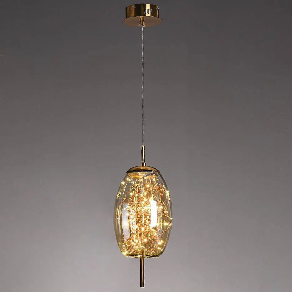 Contemporary Scandinavian Cylinder Oval Glass 1-light Pendant Light for Bedroom Lumendat