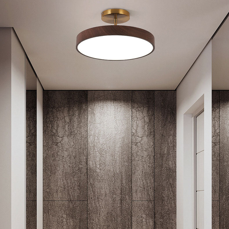 Japanese Wabi-sabi Minimalist Wood Grain Round LED Semi-flush Mount Light