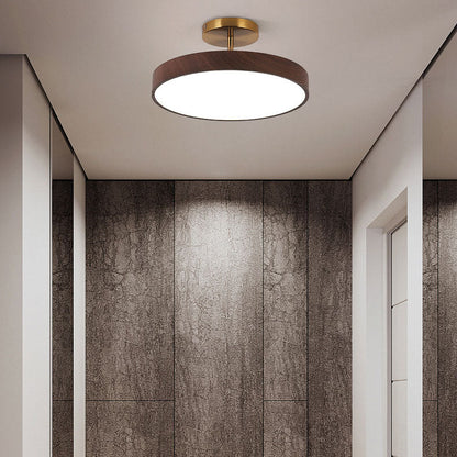 Japanese Wabi-sabi Minimalist Wood Grain Round LED Semi-flush Mount Light