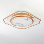 Traditioanl Chinese Iron Aluminum Acrylic Round Rectangular Square Ginkgo Leaf LED Semi-Flush Mount Ceiling Light For Living Room