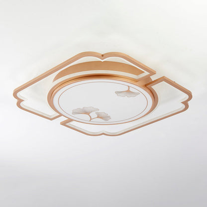 Traditioanl Chinese Iron Aluminum Acrylic Round Rectangular Square Ginkgo Leaf LED Semi-Flush Mount Ceiling Light For Living Room