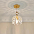 Modern Art Deco Brass Checkered Glass Shade Crystal Beads 1-light Pendant Light for Living Room