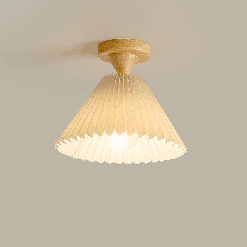 Traditional Japanese Log Pleated Taper Fabric 1-Light Semi-Flush Mount Ceiling Light For Living Room
