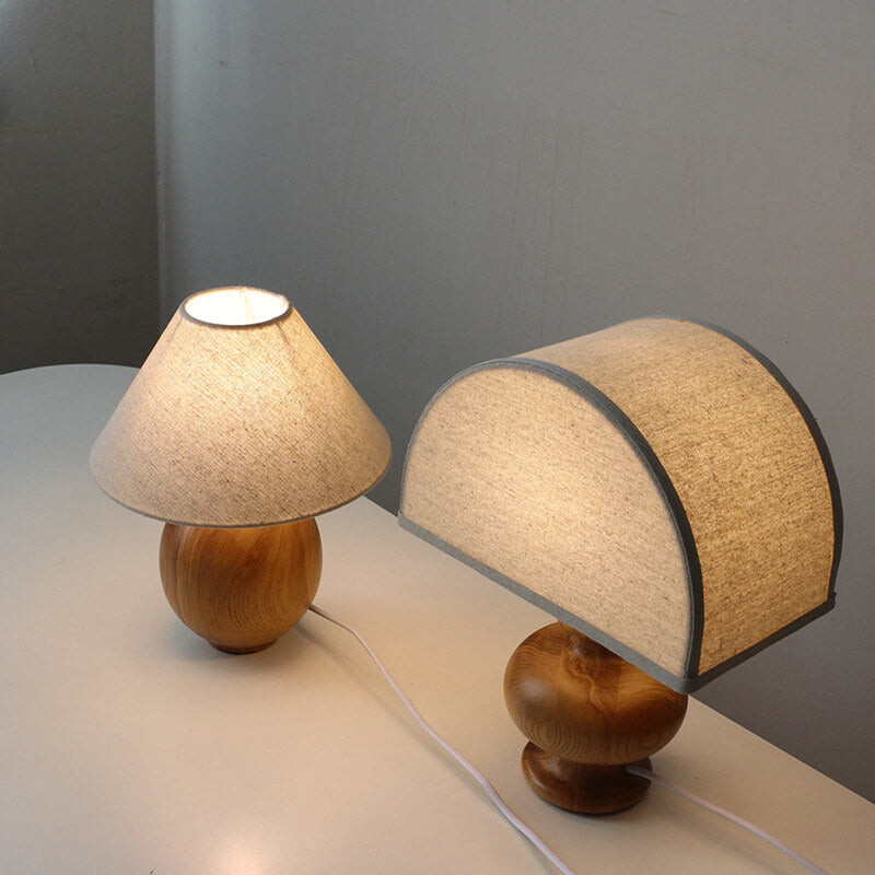 Japanese Wabi-sabi Vintage Solid Wood Fabric 1-Light Table Lamp Lumendat