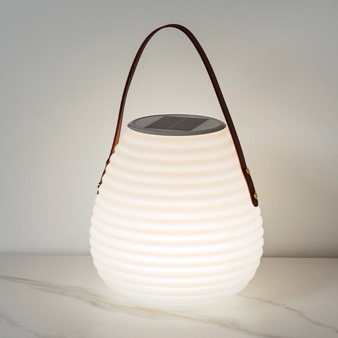 Modern Minimalist Solar Waterproof Leather PE Cylinder Striped Lantern Portable LED Landscape Lighting Outdoor Light For Outdoor Patio Lumendat