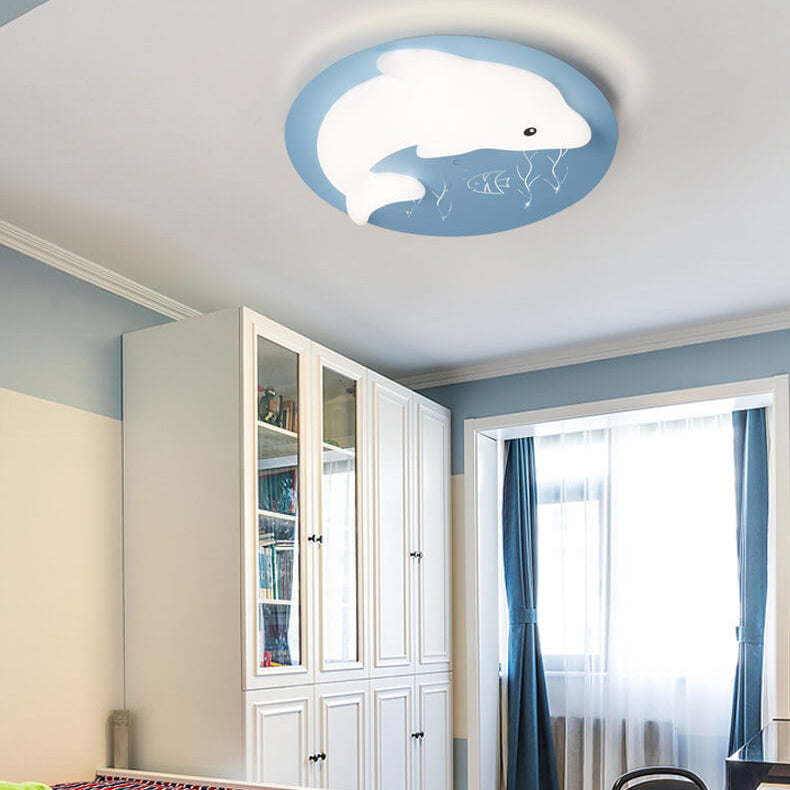 Lumendat Cartoon Cute Dolphin Blue Disc LED Flush Mount Ceiling Light Lumendat