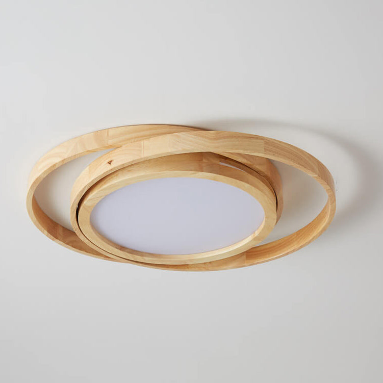 Minimalist Log Wooden Circle Ring LED Flush Mount Ceiling Light BulbSquare