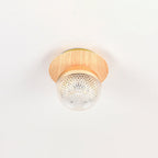 Japanese Minimalist Glass Iron Woodgrain 1-light Semi-flush Mount Ceiling Light