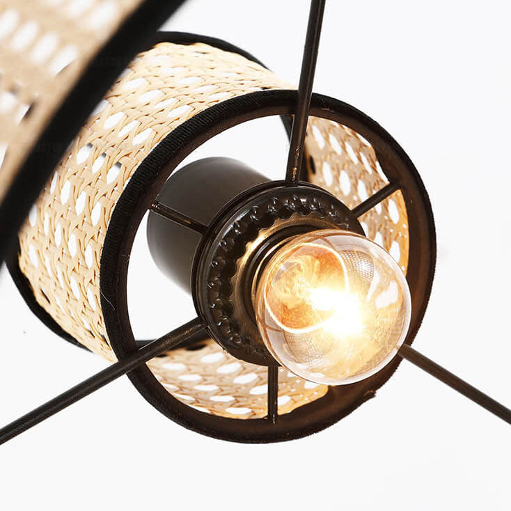 Japanese Minimalist Round Plum Pvc Rattan 1-light Pendant Light