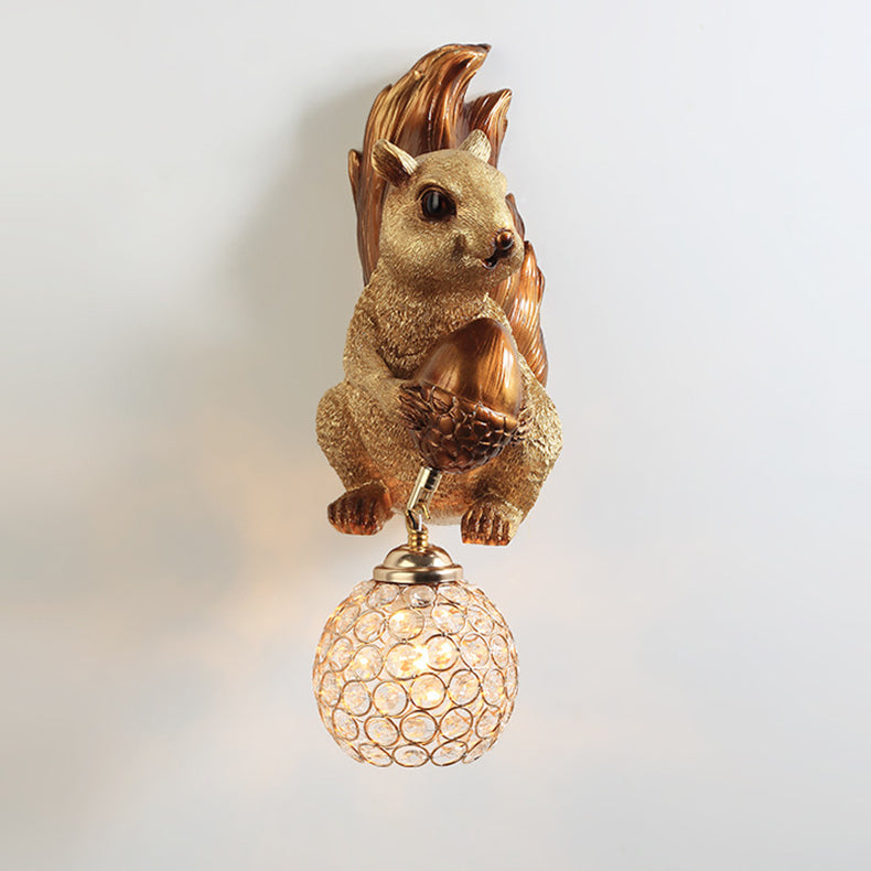 Lumendat Traditional European Kids Squirrel Ball Crystal Resin 1-Light Wall Sconce Lamp For Bedside Lumendat