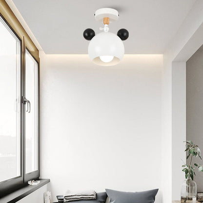 Contemporary Scandinavian Macaron Round Iron Rotatable 1-light Semi-flush Mount Ceiling Light for Living Room