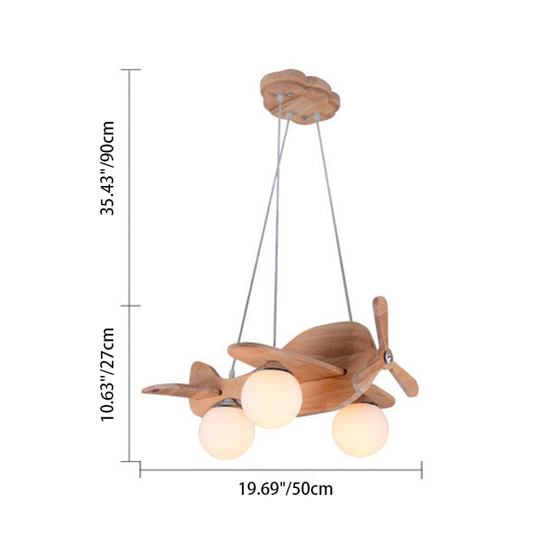 Lumendat Contemporary Creative Wooden Propeller Plane 3-Light Kids Chandelier For Living Room Lumendat